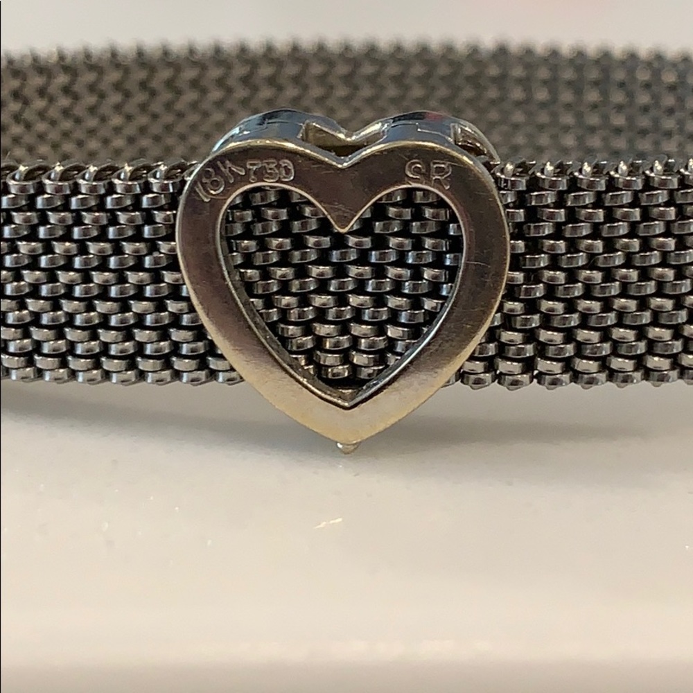 Diamond Heart Bracelet on Silver Chain-18K - Picture 5 of 6
